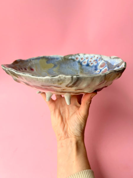 Bowl: Large Legged Dotted Marbled Soda Creature